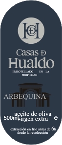 Arbequina - etykieta oliwy Casas de Hualdo 